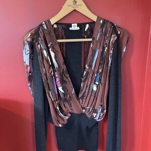 Hermès Silk & Cashmere Draped Print Top – Made in France – Rare Vintage